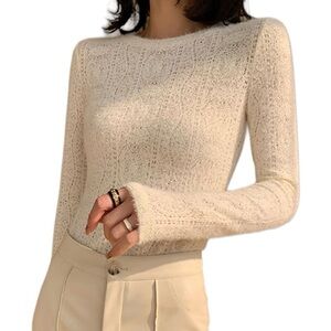 Floral Hollow Knit Crew Neck Long Sleeve Top